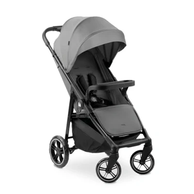 Image of hauck Shop N Care, Grey Lightweight Pushchair (only 8.5 kg) with Snack Tray, Cup Holder &amp; Raincover, Compact One Hand Folding, Fully Reclining from Birth up to 22 kg