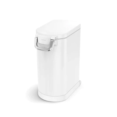 Image of simplehuman CW2113 30L 15KG Large Pet Dog Dry Food Storage Container Bin, Lid Mounted Measuring Scoop, Airtight Seal, Proof Lock, Removable BPA Free Inner Bucket, White Steel