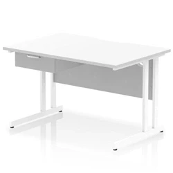 Image of Impulse 1200 x 800mm Scalloped Edge Straight Office Desk White Top Cantilever Leg Workstation 1 Drawer Fixed Pedestal
