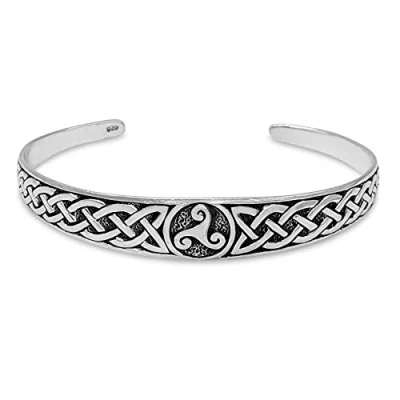 Image of 81stgeneration Women&#039;s 925 Sterling Silver Celtic Knot Triskelion Adjustable Bangle