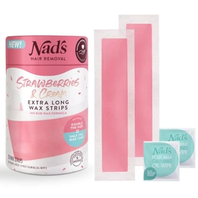Image of Nad&#039;s Extra Long Wax Strips, Hair Removal, Large Waxing 20 Strips