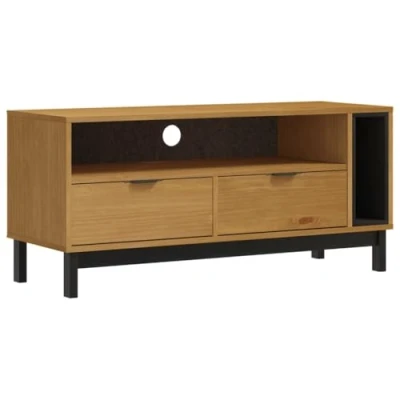 Image of vidaXL Solid Pine Wood TV Cabinet with Oak Finish Brown Media Unit Spacious Storage, Displaying Function and Sturdy Design for Living Room