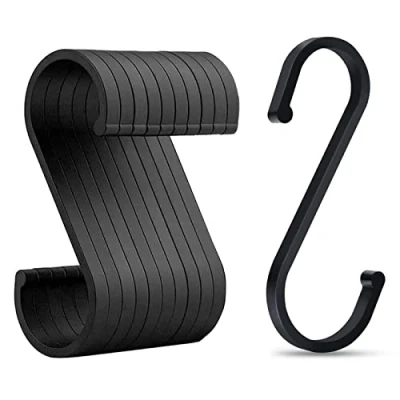 Image of JeoPoom S Hooks[10 Pieces], Aluminum Shaped Hook, Maximum Diameter 32mm, for Kitchen and Bedroom Utensils, Hangers, Clothes Bags, Etc(Black)