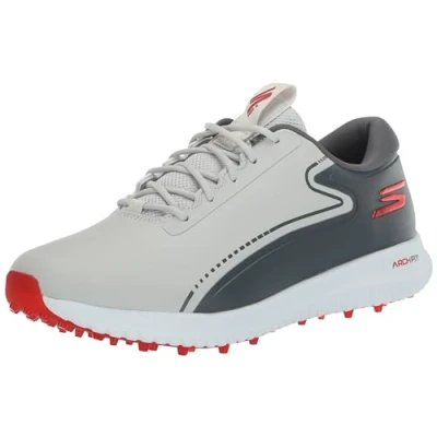 Image of Skechers Mens Go Golf Max 3 Arch Fit Shoes Grey/Red UK 8