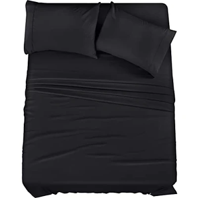 Image of Utopia Bedding California King Bed Sheets Set 4 Piece Brushed Microfiber Shrinkage and Fade Resistant Easy Care (California King, Black)