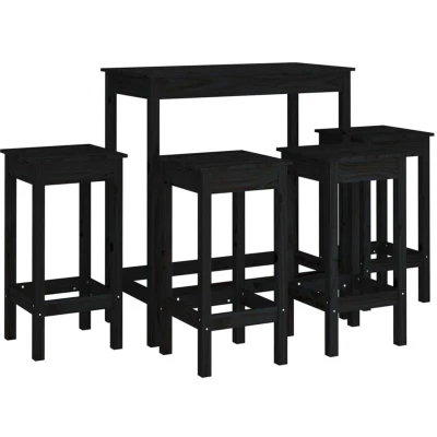 Image of vidaXL 5 Piece Bar Set Black Solid Wood Pine