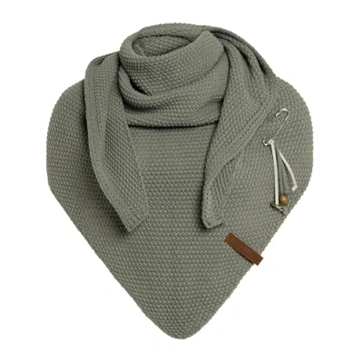 Image of Knit Factory Coco Knitted Shawl Triangle scarf Women Urban Green winter 190x85 cm Manufactured in Europe Ladies Including decorative pin