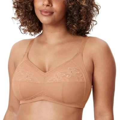 Image of Delimira Women&#039;s Wireless Bras Cotton Mastectomy with Pockets Post Surgery Full Cup Comfort Plus Size Everyday Bra Barely Buff 40DD