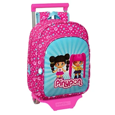 Image of SAFTA PINYPON Children&#039;s Backpack with Trolley 705, Ideal for Children of Different Ages, Comfortable and Versatile, Quality Strength, 26 x 11 34 cm, Pink/Blue, Estándar, Casual