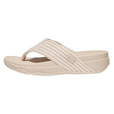 Image of FitFlop Women&#039;s Surfa Flip Flop, Stone Beige Mix, 7 UK
