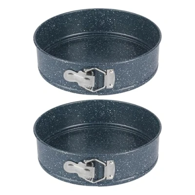 Image of Russell Hobbs COMBO 8234 Springform Cake Tin Set of 2, Non Stick Carbon Steel Loose Bottom Baking Pan, Removable Base for Cheesecake/Pies/Sponge, Strong &amp; Durable, Easy Clean, Blue Marble, 24 cm