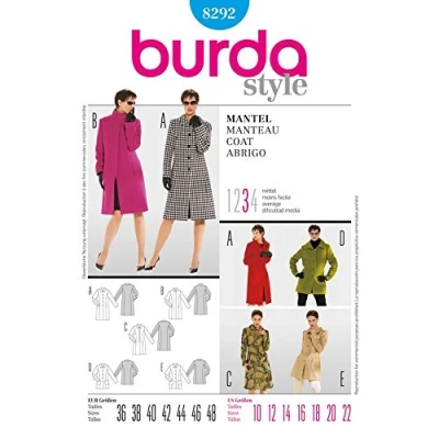 Image of Burda 8292 Jacket Pattern (Women&#039;s Sizes 10 22, Medium, Tweed, Walkstoffe, lightweight quilted)