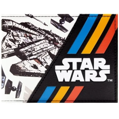 Image of Return of the Jedi Star Wars Millennium Falcon Galactic Starfight White ID and Card Bi Fold Wallet, One Size