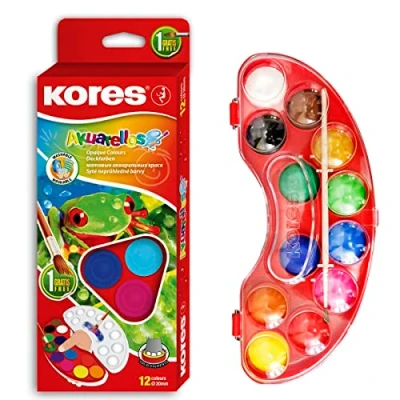 Image of Kores Watercolour Paint Set Akuarellos Mixing Palette and Brush Washable Non Toxic, School Art Supplies Water Colour Paints Sets of 12 Colours, Pack 1