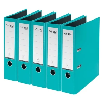Image of VON Leitz A4 Folder, Pack of 5, Cardboard with Plastic Cover, 80 mm Spine Width, for 600 Sheets, Blue Angel &amp; FSC Certified, School, Study Home, Turquoise, 10551052