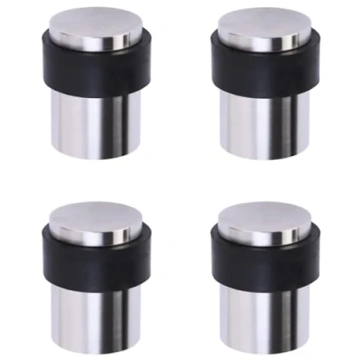 Image of HANDLEZONE® 4 Pack Floor Mounted Door Stop 30mm x 40mm, Collared with Rubber Buffer Stopper, Concealed Fixing Satin Stainless Steel