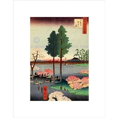 Image of Wee Blue Coo Painting Japanese Woodblock Tall Trees Park New Wall Art Print