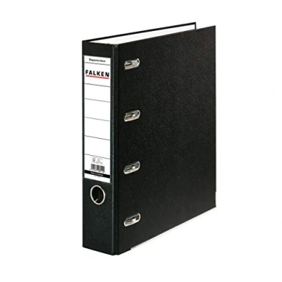 Image of Original Falken PP plastic double file. Made in Germany. 7 cm wide black for 2x DIN A5 landscape filing with changeable window Account statement folder Ring binder file Letter Office
