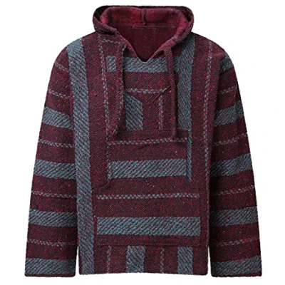 Image of Purity Style Mexican Baja Hoodie, Jerga Hooded Jumper Maroon and Grey Medium