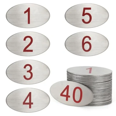 Image of NanTun 304 Stainless Steel Engraved Oval Table Red Numbers (1 10) Pubs Restaurants Clubs 1 to 10