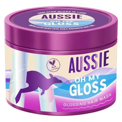 Image of Aussie Oh My Gloss Glossing Hair Mask 500ml, Moisturises and Deeply Nourishes Dry Dull Hair, Restores Your Natural Gloss, Infused with Australian Macadamia Nut Oil, Vegan Cruelty Free