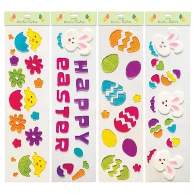 Image of Bunny Chicks Eggs Glass Easter Gel Window Stickers Party Door Decorations (2 Pcs Random Style)