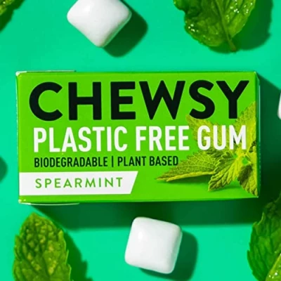 Image of Chewsy Spearmint Plastic Free Gum Plant Based Sugar Aspartame Xylitol Tooth Friendly Vegan Biodegradable Natural Chewing 12 Packs