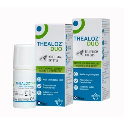 Image of Thealoz Duo Eye Drops Rapid &amp; Long Lasting Relief for Dry, Tired Sore Eyes Gentle, Preservative Free Formula Suitable Contact Lens Wearers Pack of 2 x 10ml (600 Drops)