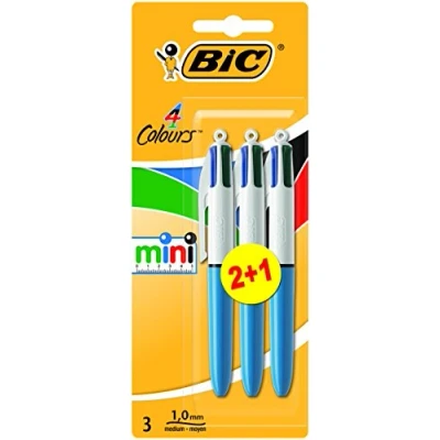 Image of BiC 4 Colour Mini Ball Pen Black/ Blue/ Red/ Green (Value Pack of 2, Plus 1 Free)
