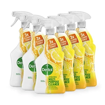 Image of Dettol Antibacterial Multi Purpose Cleaner Spray, Lemon &amp; Lime, Multipack of 6 X 1 Litre, Total 6L, Surface Cleaner, Kitchen Disinfectant, Household Cleaners