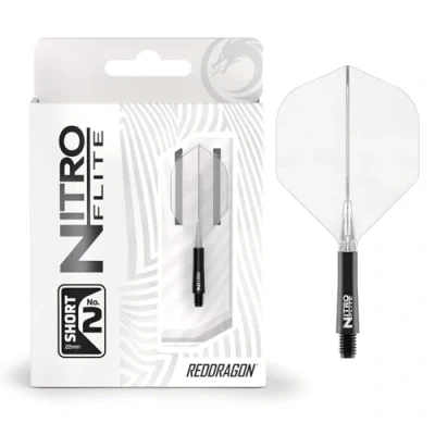 Image of RED DRAGON Darts Nitro Flite Integrated Flight &amp; Shaft System No.2 Shape and Design Black Clear Colour, Short Length
