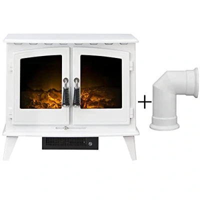 Image of Adam Woodhouse Electric Stove in Pure White with Angled Pipe