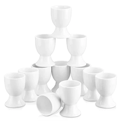 Image of MALACASA, Series Regular, 12 Piece 2&quot; Egg Cups Ivory White Porcelain China Ceramic Cream Stand Plates(6.5 * 5 5cm), Set of