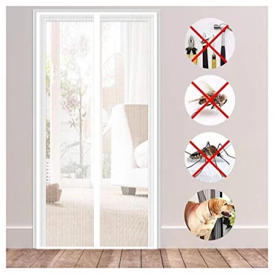Image of Magnetic Fly Insect Screen Door,140x200cm Door, Mosquito Net Mesh Curtain,Magnetic Top to Bottom Seal Snaps Shuts Automatically, Keep Fresh Air in,White