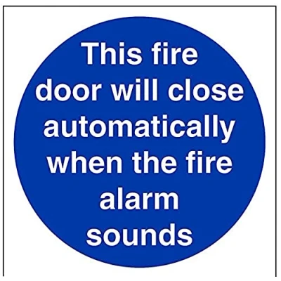 Image of V Safety This Fire Door Will Close Automatically On The Operation Of Alarm Sign 150mm x Self Adhesive Vinyl