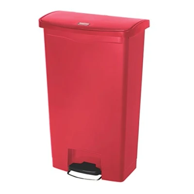 Image of Rubbermaid Commercial Products Slim Jim Step on Resin Front Waste Receptacle Bin 68 Litre Red 1883568
