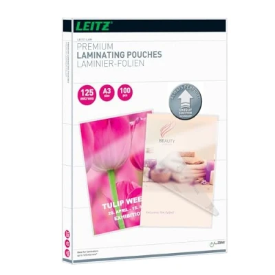 Image of Leitz 74880000 Laminating Pouches Made of 125 Micron Thick Material (Transparent, Glossy, A3 and UDT) Pack 100