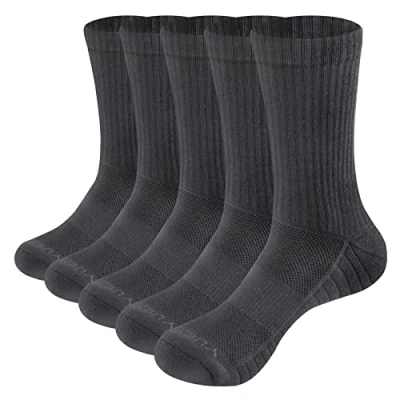 Image of YUEDGE Men&#039;s cushioned Solid Workout Walking Gym Training Sports Socks Padded Comfort Work For Male Grey Size 8 10 (5 Pairs Multipack)