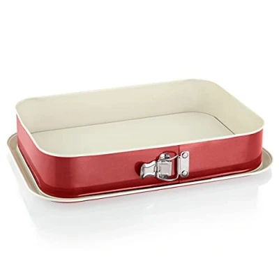 Image of Grizzly, Springform Cake Tin, Rectangular Baking Tin 14&quot; x 9&quot; (35 24 cm), Red and Cream, with Overflow Protection, Non Stick Coating, Large, Tall
