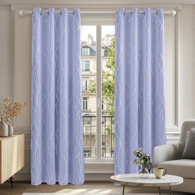 Image of Deconovo Dot Line Decorative Super Soft Thermal Insulated Energy Saving Blackout Curtains for Living Room Light Purple 46 x 90 Inch 2 Panels