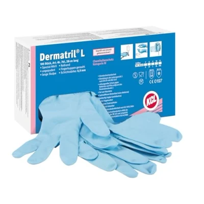 Image of FORMAT Honeywell KCL Dermatril® L 741 Disposable Ambidextrous Gloves, Nitrile, Waterproof, Powderfree, Suitable for Food/Chemical Industries, Blue, Size 8, 074108081C (Box of 100 pieces)