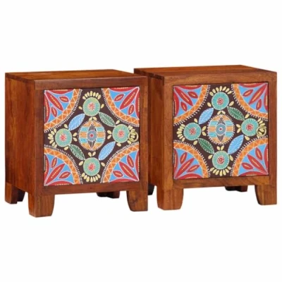 Image of vidaXL Bedside Nightstand Pair Acacia Wood, 40x30x45 cm, Honey Brown Finish, Bedroom/Lounge Storage Table