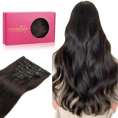 Image of WENNALIFE Hair Extensions Clip In, 14 Inch 120g 7pcs In Real Human Dark Brown Coloured Remy