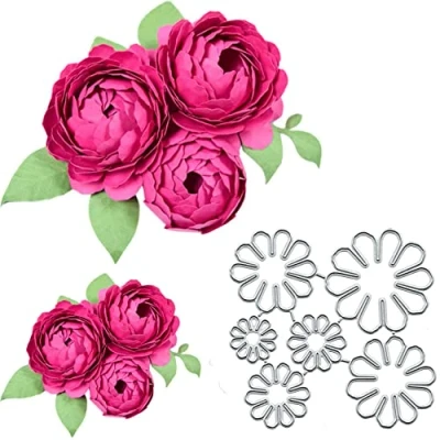 Image of 6/Pcs Peony Flower Metal Die Cuts for Card Making Spring Leaf Cutting Dies Cut Stencils DIY Scrapbooking Album Decorative Embossing Paper Art Craft