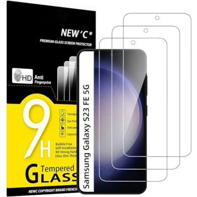 Image of NEW&#039;C 3 Pack Designed for Samsung Galaxy S23 FE 5G Screen Protector Tempered Glass,Case Friendly Scratch proof, Bubble Free, Ultra Resistant