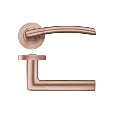 Image of Olympus Internal Door Handle Set Screw on Rose Lever with Fixing Included Premium Gold Pink Finish