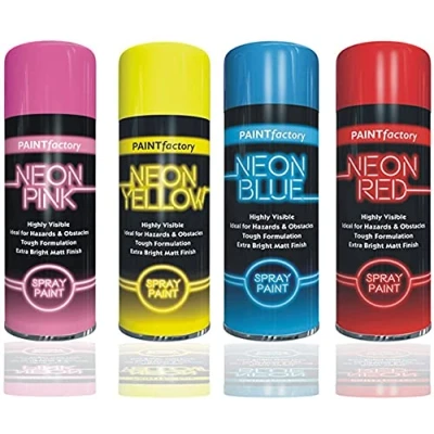 Image of HitlineUK NEON SPRAY PAINT 4 CANS OF FLUORESCENT CAN 200ML GRAFFITI EXTRA BRIGHT Yellow Pink Blue Red