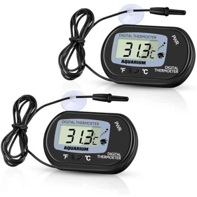 Image of Aquarium Thermometer 2PCS Digital with Probe and Suction Cup, Reptile Fish Tank Large LCD Display, Terrarium Water Temperature Test