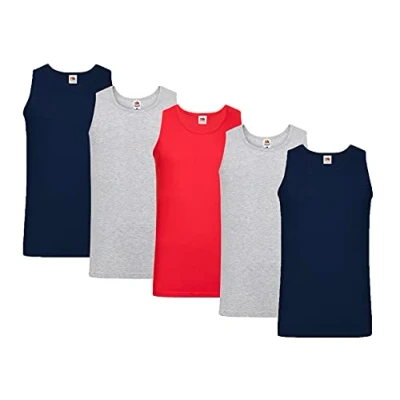 Image of Fruit of the Loom Lightweight Vest Men&#039;s (Pack 5), 2 x Grey Deep Navy 1 Red + Hl kauf Notepad, 3XL
