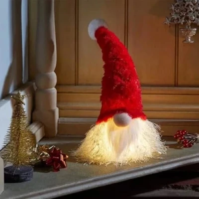 Image of Marco Paul Christmas 35cm Red LED Santa Gonk Furry Fabric Soft Touch Plush Festive Decorations Indoor Ornament Novelty Nordic Xmas Home Decoration Light Up Figure